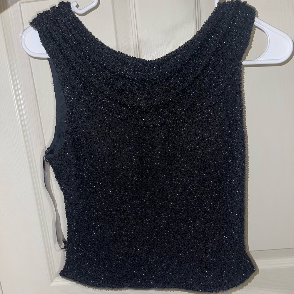 Vintage Cecily Brown Beaded Silk Black Blouse